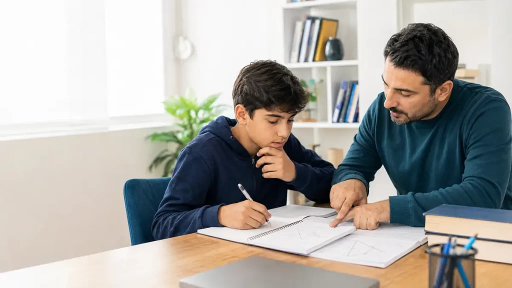 LGS matematik özel ders öğretmeni öğrenciye problem çözümünü anlatıyor