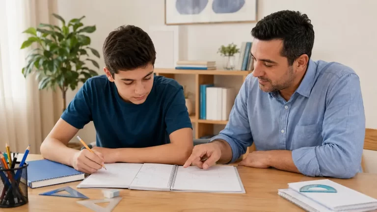 LGS matematik yanlış defterini öğretmeniyle inceleyen öğrenci